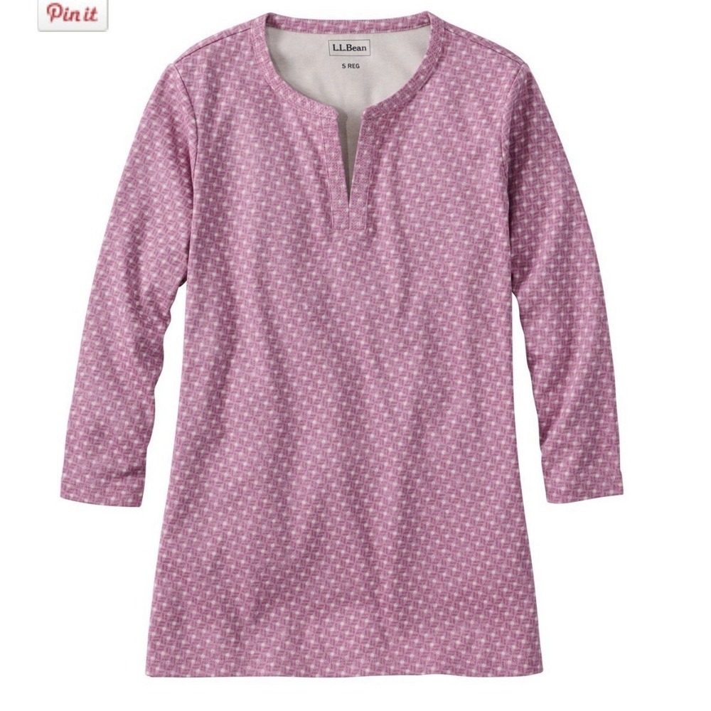 L.L.Bean Tee 3/4 Sleeve Splitneck Tunic Top Mauve Pink Coastal Comfort Cotton